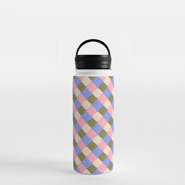 Checkered Geometric Shapes - Very Peri, Blue, Olive, Pink and Cream  Water Bottle