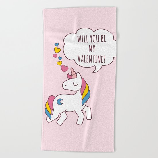 Valentine's Day - Unicorn Be my Valentine Beach Towel