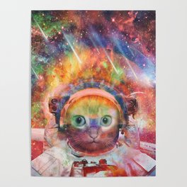 Psychedelic Trippy Cat Astronaut Poster