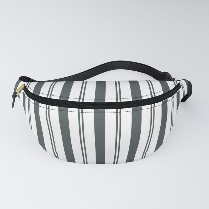 PPG Night Watch Pewter Green & White Wide & Narrow Vertical Lines Stripe Pattern Fanny Pack