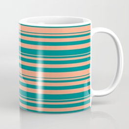 [ Thumbnail: Light Salmon & Teal Colored Stripes/Lines Pattern Coffee Mug ]