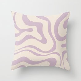 Modern Retro Liquid Swirl Abstract Pattern Square in Light Lavender Cream  Throw Pillow