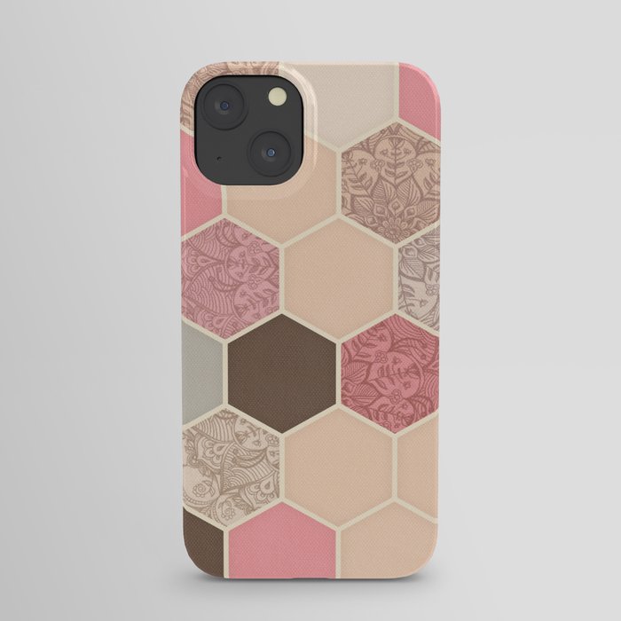 Caramel, Cocoa, Strawberry & Cream Hexagon & Doodle Pattern iPhone Case
