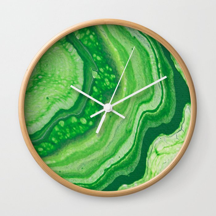 Green Geode Acrylic Pour Painting Wall Clock By Bethanyjoydesign