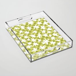 Cute Simple Flowers on Hand-Drawn Checkerboard \\ Green BG Checks Acrylic Tray
