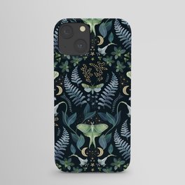 Full moon forest - leafy evening moth garden damask on deepest blue iPhone Case
