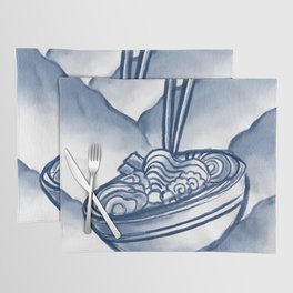 Ramen Bolw Blue Indigo white Ink Japanese Food Placemat