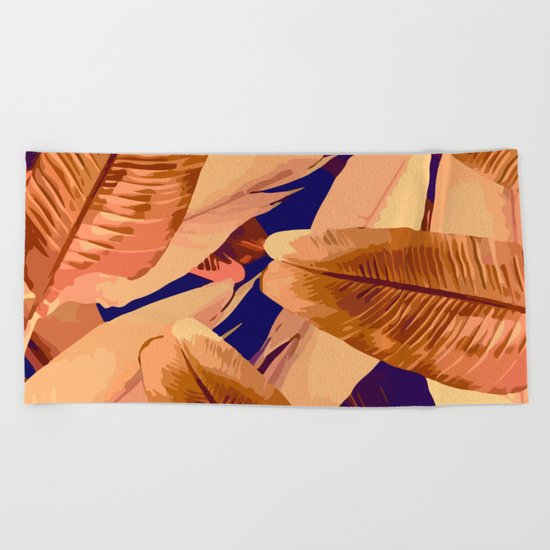 Banana Leaves Orange and Purple Beach Towel