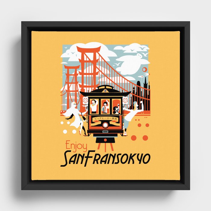 Enjoy San Fransokyo Framed Canvas | Graphic-design, Digital, Typography, Color, Travel, Poster, San-francisco, City, Transportation, Baymax