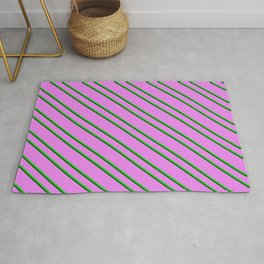 [ Thumbnail: Violet, Lime Green & Dark Green Colored Pattern of Stripes Rug ]