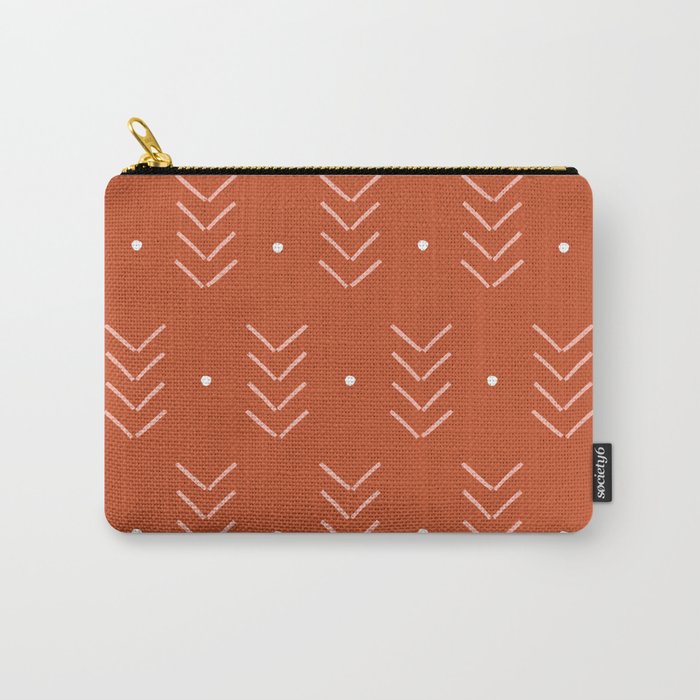 Arrow Lines Geometric Pattern 7 in Rust and Rose Gold Carry-All Pouch