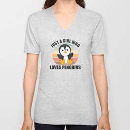 Just One Girl Who Loves Penguins - Cute Penguin V Neck T Shirt
