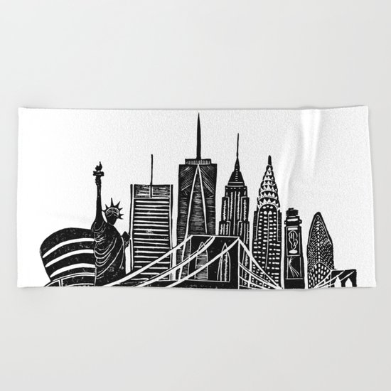 Linocut New York Beach Towel