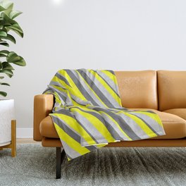 [ Thumbnail: Dim Grey, Yellow & Light Gray Colored Stripes/Lines Pattern Throw Blanket ]