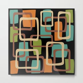 Mid Century Modern Overlapping Squares Pattern 131 Metal Print | 1970S, Turquoise, Abstract, Century, Orange, Retro, Graphicdesign, Decorating, Chartreuse, Modern 