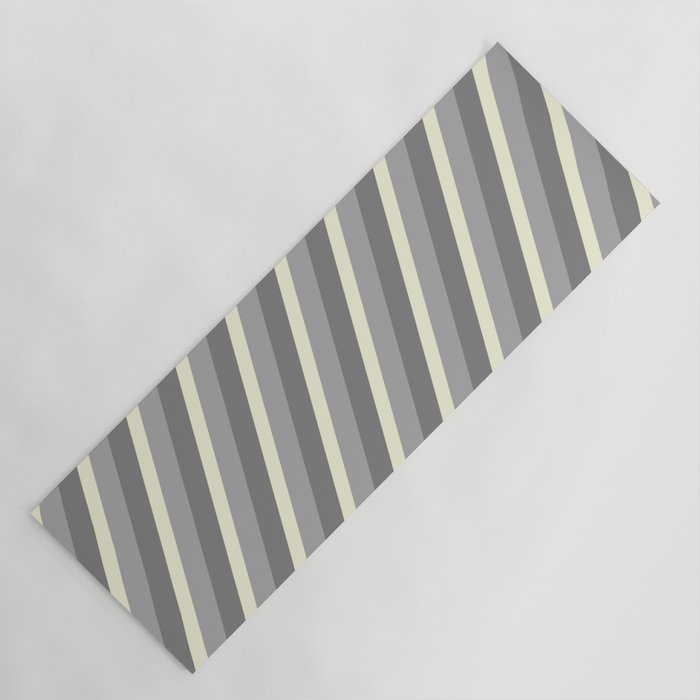 Gray, Beige & Dark Grey Colored Lined/Striped Pattern Yoga Mat