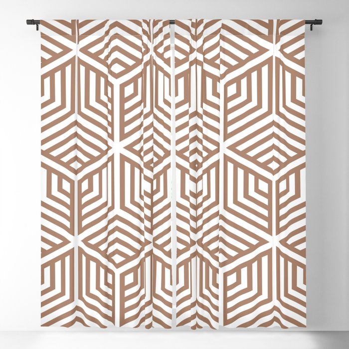 Brown and White Striped Cube Geometric Pattern - 2022 Color of the Year Rustic Oak 2007-7B Blackout Curtain