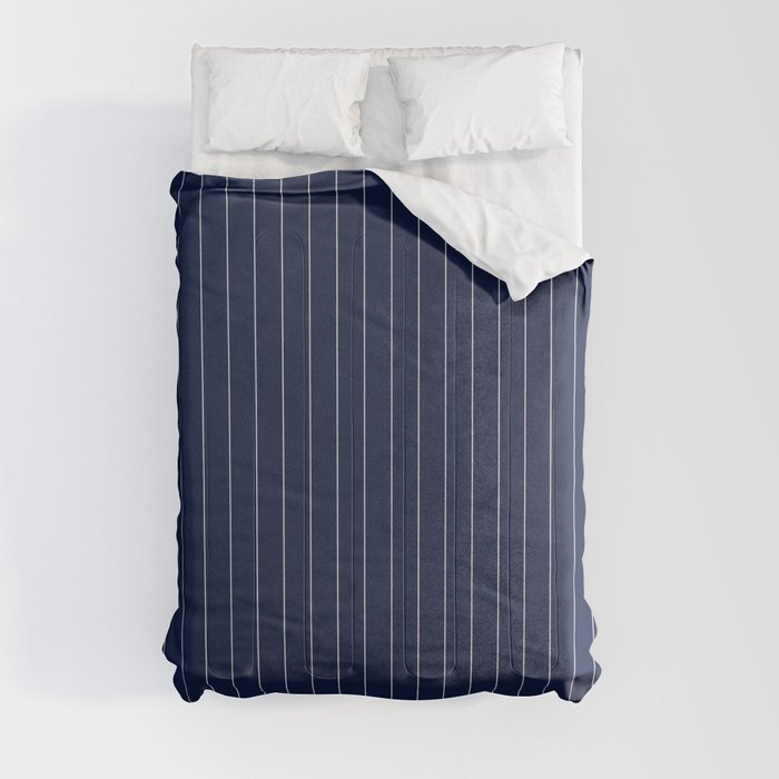 Navy Blue Pinstripes Lines Stripes Minimalist Stripe Line Drawing Comforter