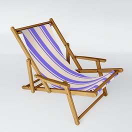 [ Thumbnail: Beige and Medium Slate Blue Colored Striped Pattern Sling Chair ]