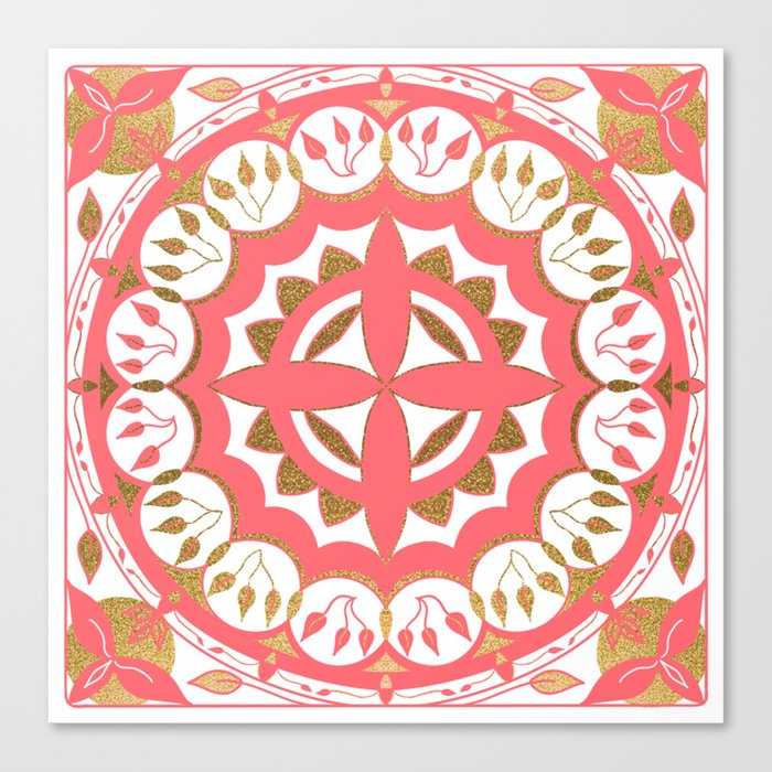 Tile Mandala Pink Gold 1.0 Canvas Print