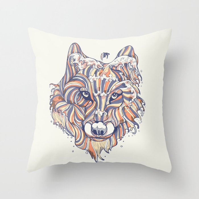 Wave Wolf Throw Pillow