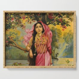 Goddess of Spring, Vasantika by Raja Ravi Varma Serving Tray