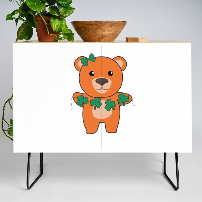 Bear With Shamrocks Cute Animals For Luck Credenza
