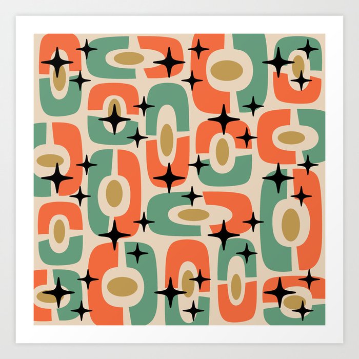 Colorful Mid Century Modern Cosmic Abstract 522 Art Print