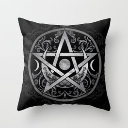 Pentagram Ornament - Silver and Black Throw Pillow