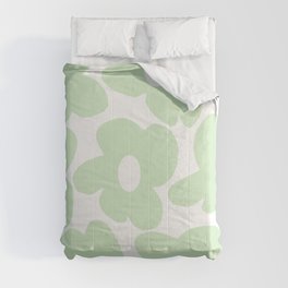 Large Baby Green Retro Flowers White Background #decor #society6 #buyart Comforter