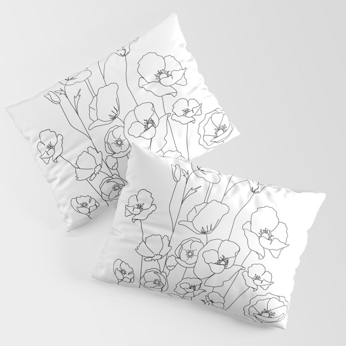 Poppy Flowers Line Art Pillow Sham