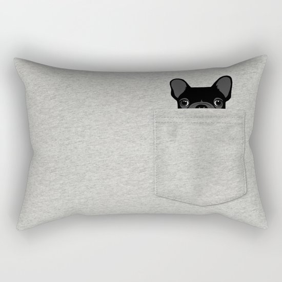 Pocket French Bulldog - Black Rectangular Pillow