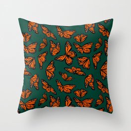Green Monarch Butterflies Pattern Throw Pillow