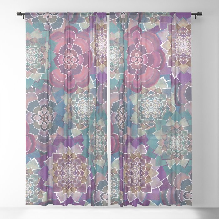 Boho Mandala Succulent Quilt Pattern 1.0 Sheer Curtain