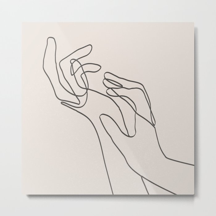 Women's Hands I Line Art (Beige) Metal Print