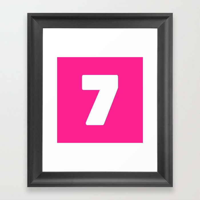 7 (White & Dark Pink Number) Framed Art Print