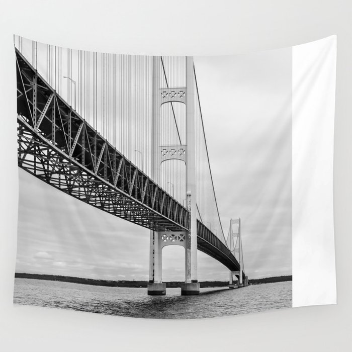 Mackinac Bridge, black and white photography Wall Tapestry