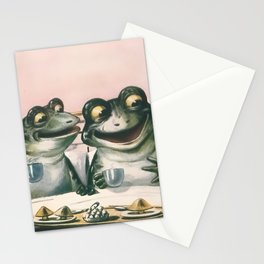 Breakfast In Bed Frogs Vintage Postcard Art Stationery Card