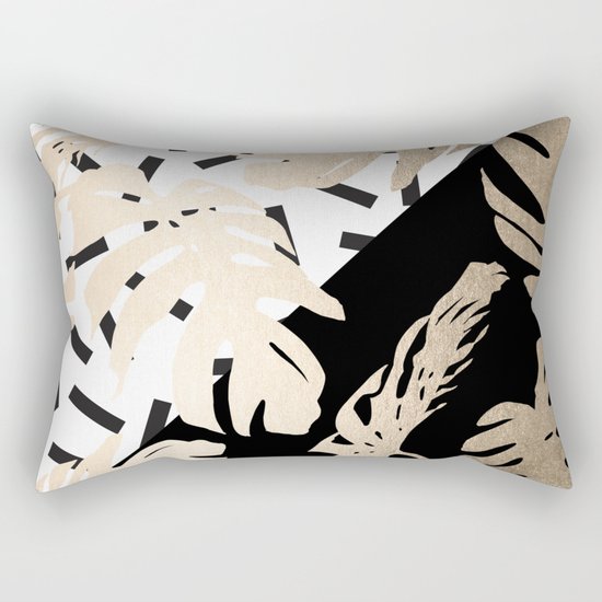 Simply Tropical Midnight Black Memphis Palm Leaves Rectangular Pillow