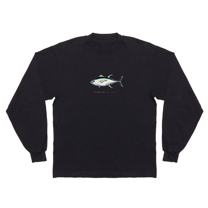 Yellowfin Tuna Illustration + Repeat Pattern (Navy) Long Sleeve T Shirt