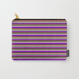 [ Thumbnail: Vibrant Light Salmon, Dark Slate Gray, Beige, Dark Violet & Black Colored Lines Pattern Carry-All Pouch ]