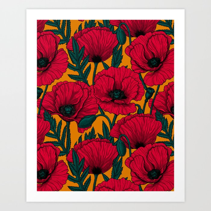 Red poppy garden    Art Print