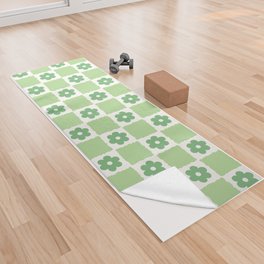 Flower Check in Forest Green Pattern Yoga Towel