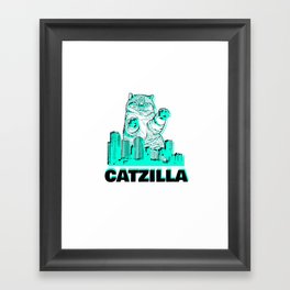 CATZILLA | BLACK AND BLUE Framed Art Print