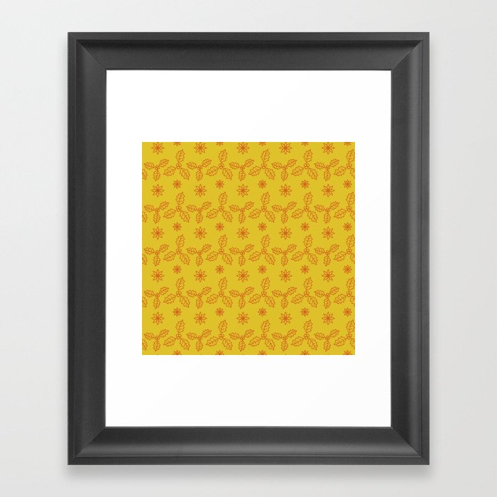 Christmas Pattern Yellow Drawing Floral Leaf Framed Art Print