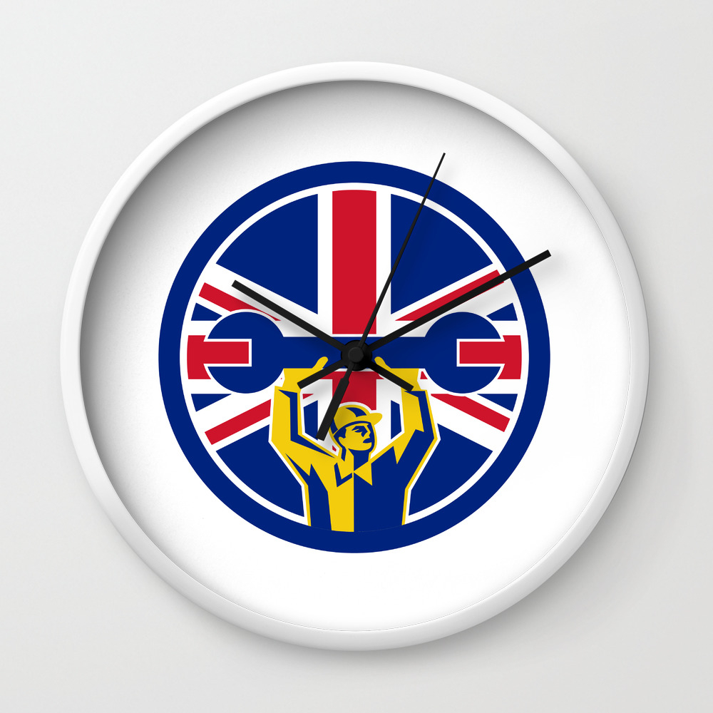 British Mechanic Union Jack Flag Icon Wall Clock By Patrimonio