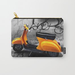 Orange Vespa in Bologna Black and White Photography Carry-All Pouch | Photo, Black, Digital Manipulation, Orange, Bologna, Italy, Colorsplash, Black And White, Summer, Freedom 