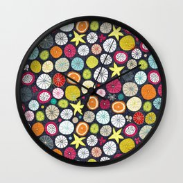 umbrellas cobalt Wall Clock | Pink, Pattern, Curated, Retro, Starfruit, Mod, Graphic, Illustration, Sharonturner, Coctails 
