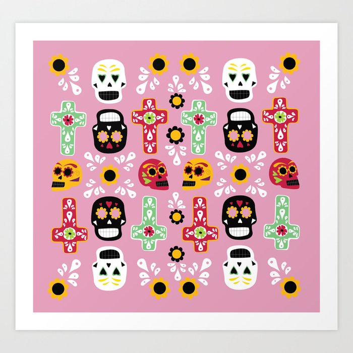 Sugar Skull + Cross Art Print