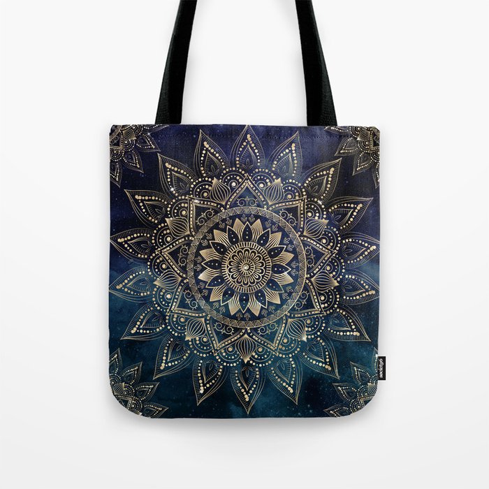 Elegant Gold Mandala Blue Galaxy Tote Bag